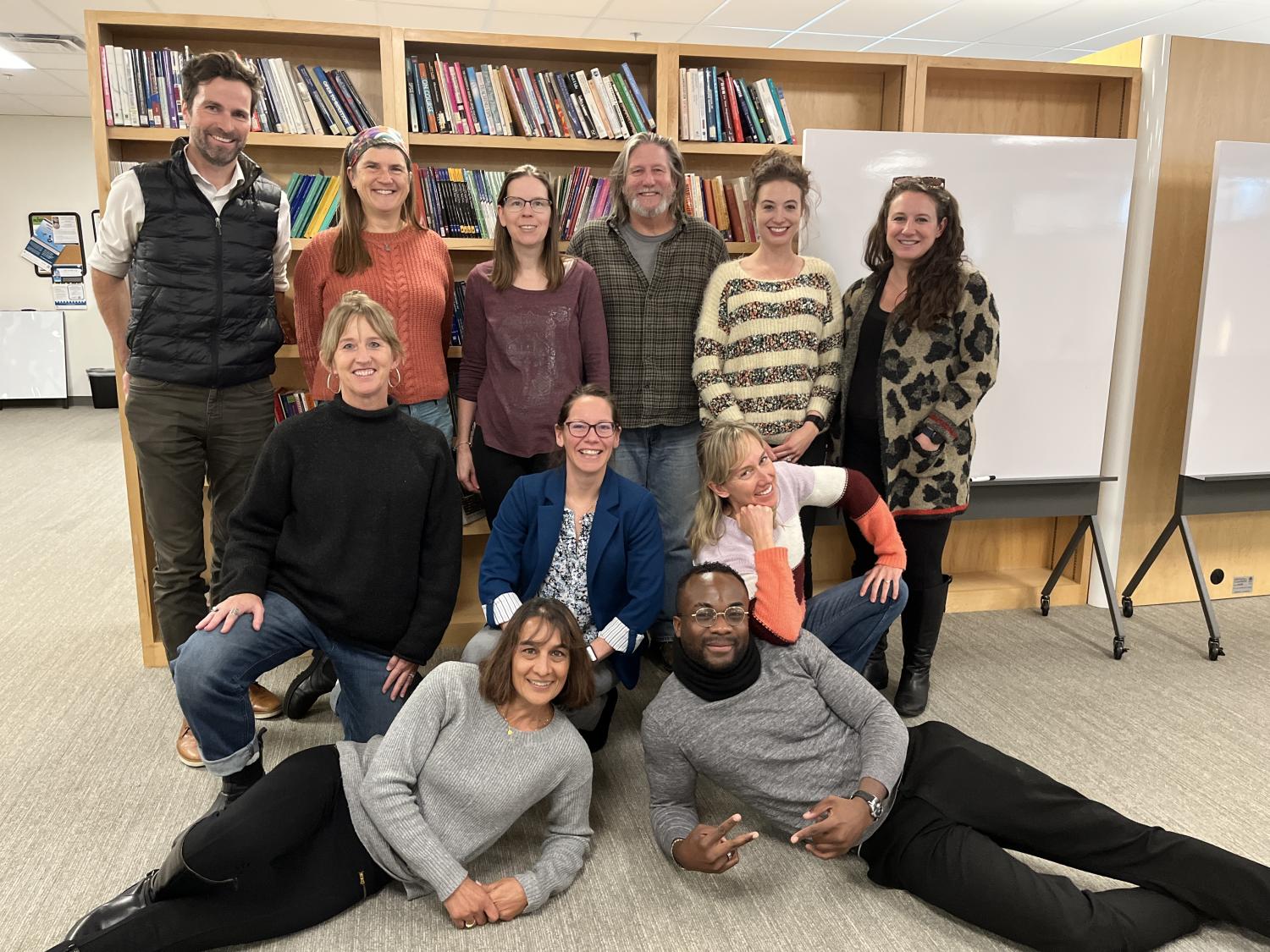 (Pictured from left to right) First row Kalpana Gupta (CTL facilitator), Osita Onyejekwe (CS). Second row, Amanda McAndrew (ASSETT facilitator), Kristin Moore (MCDB), Maribeth Oscamou (CS). Third row, Peter Newton (ENVS), Jessica Gorski (Baker RAP), Christy Fillman (MCDB), David Knox (CS), Rachael Baiduc (SLHS), and Maureen Floriano (IPHY). Not Pictured: Leilani Arthurs (Founding Facilitator, GEOG), Nabilah Carlon (Faculty Mentor, CHEM), Karen Crouch (ASSETT Facilitator), Hoang Truong (CS)