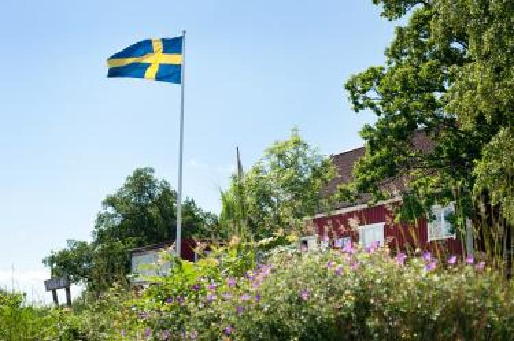 House with Swedish flag flying out front