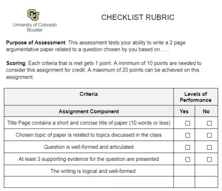 Checklist Rubric