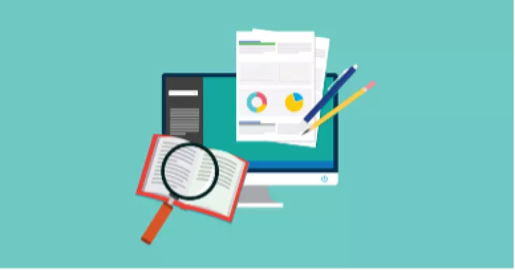 Graphic of computer and homework