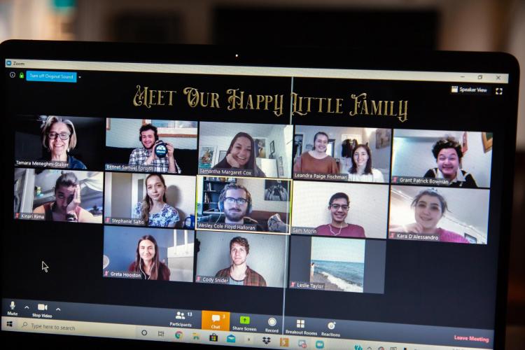 Image of computer screen with radio play actors ready to perform