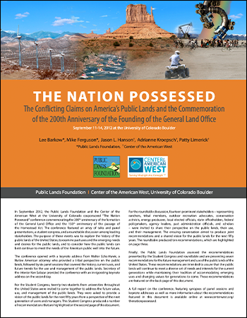  The Conflicting Claims on America's Public Lands and the Commemoration of the 200th Anniversary of the Founding of the General Land Office