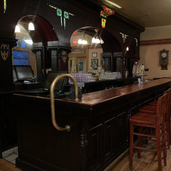 Photo of the bar in the Zane Grey Ballroom at the Weatherford Hotel.