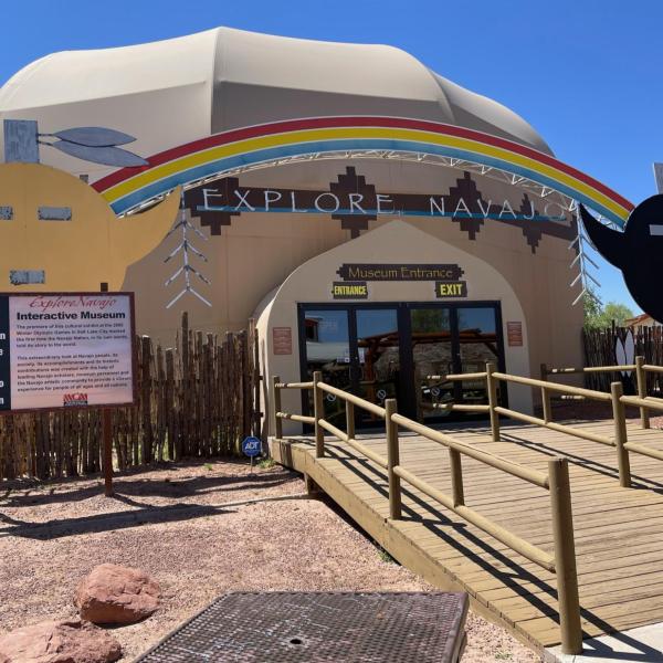 Front entrance to Navajo Interactive Museum in Tuba City. We stopped in Tuba City for lunch on our last road trip day, and took some time afterward to explore the museum. We went in wondering: how was Navajo culture and history represented here? What could it say about how indigenous culture should be represented at the Zane Grey House museum in Lacawaxen, Pennsylvania?