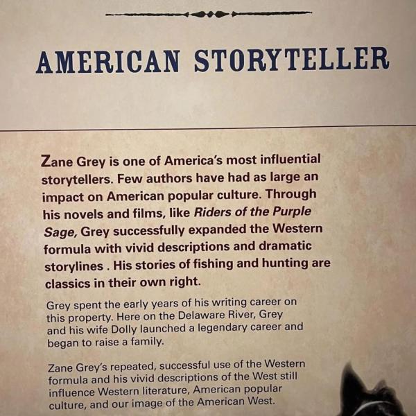 Zane Grey interpretive panel explaining his influence as an American storyteller