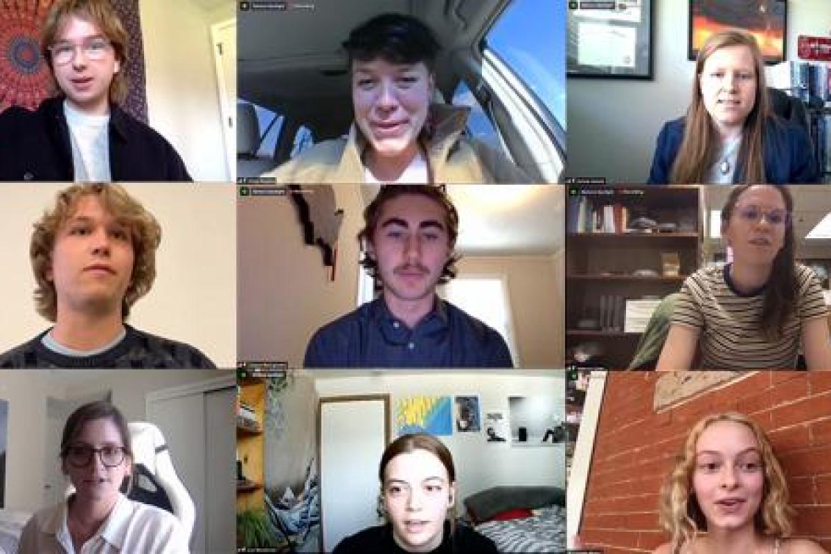 left to right: Cayden Stice, Eileen Roscina, Jessica Jane Voveris, Luke J. Eberwein, Clayton Montgomery, Vanessa Gabel, Annika Elizabeth Rollock, Lisa Muschinski, and Caroline Eleanor Wiygul.