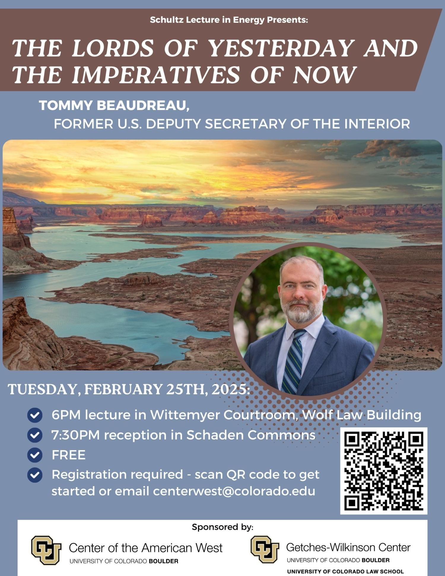 Flier for CAW event featuring Tommy Beaudreau against a backdrop of the Colorado River