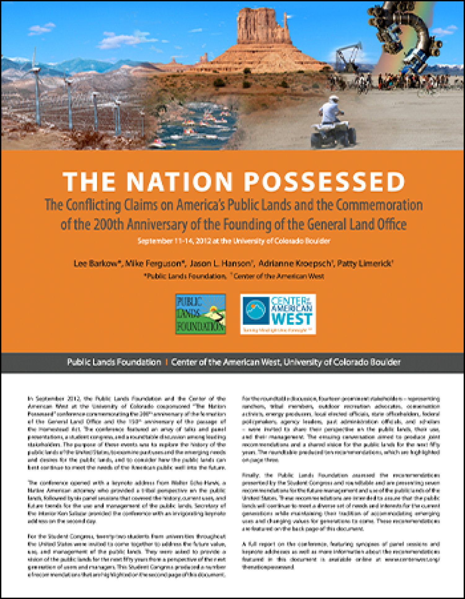 The Nation Possessed: The Conflicting Claims on America's Public Lands and the Commemoration of the 200th Anniversary of the Founding of the General Land Office