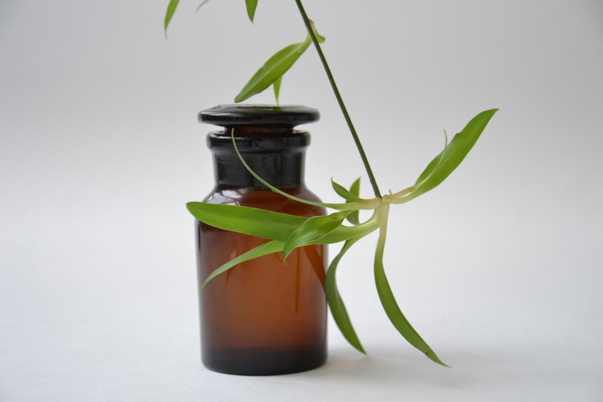 Medicinal plant and bottle.