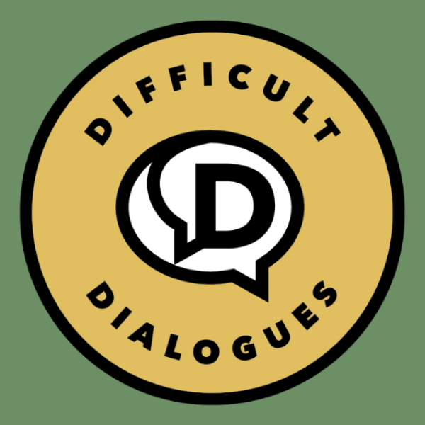 Difficult Dialogues in a circled yellow logo, with green background