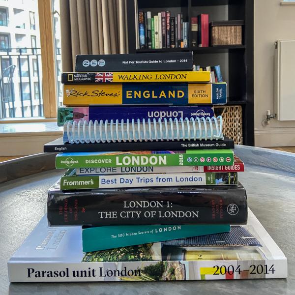 Books stacked on a table