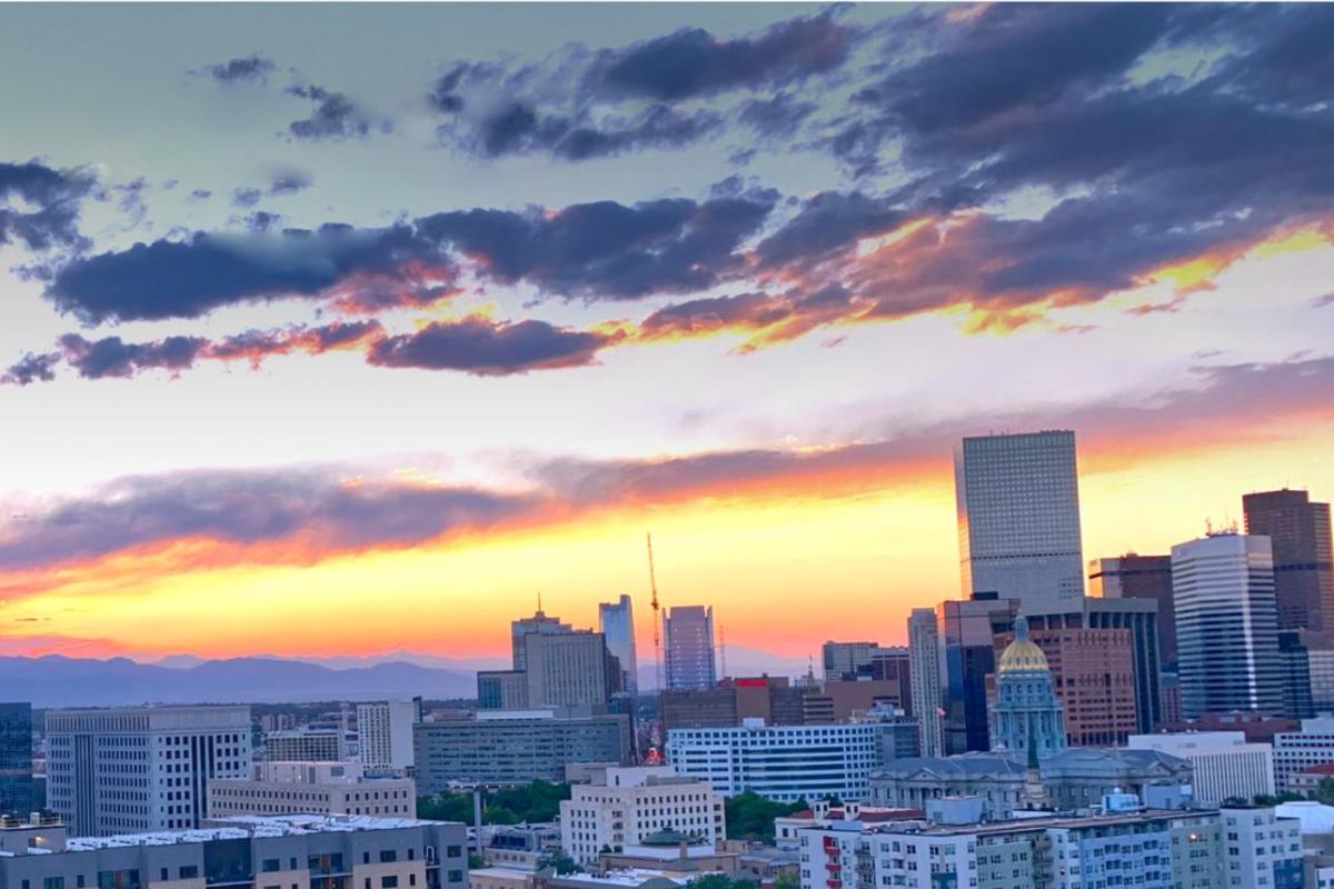 Denver skyline at sunset