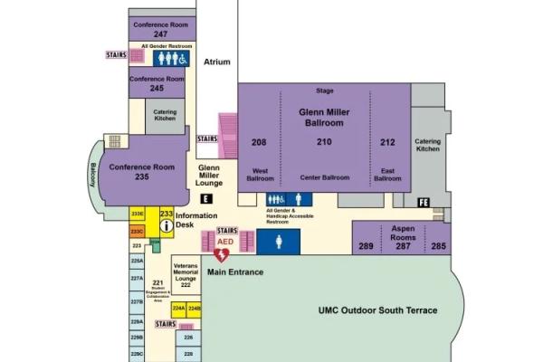 Map of the University Memorial Building, 2nd floor layout at CU Boulder