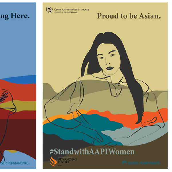 Where I'm Planted Posters. There are 3 posters, each one with a representation of an East Asian woman. First poster (on left) has a blue background with the phrase, "I belong here.". Middle poster with a yellow background states, "I'm proud to be Asian.". Last poster on right with orange background has the sentence, "I'm blooming where I'm planted."