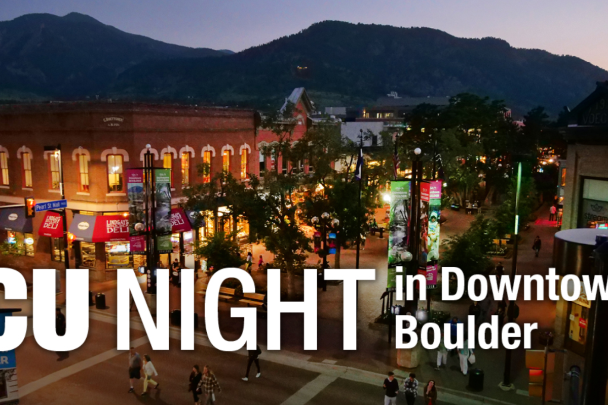Overhead view of Pearl Street Mall in Boulder during evening