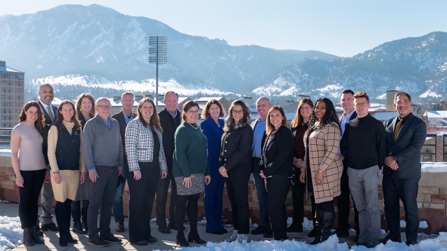 Chancellor's cabinet members with Flatirons behind