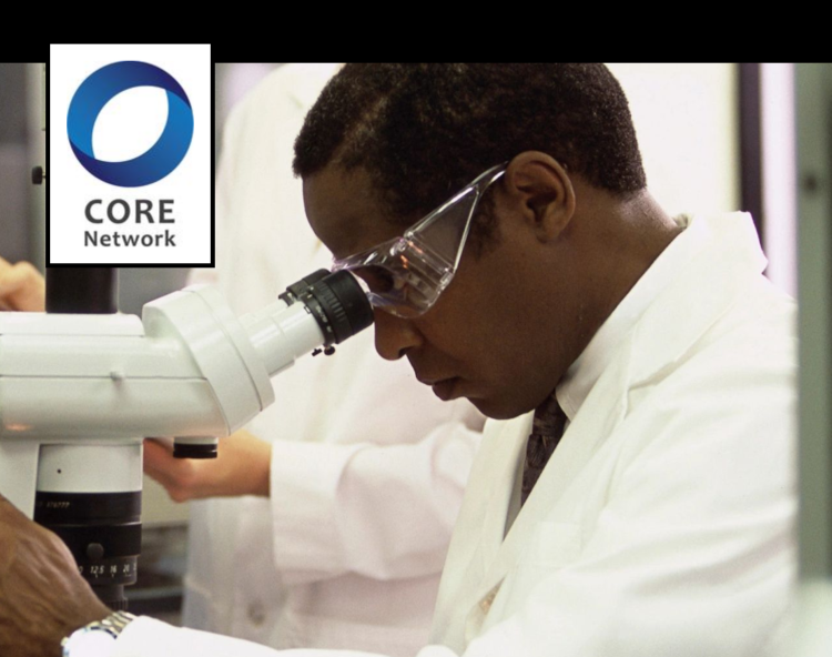 CORE Network logo with scientist at microscope