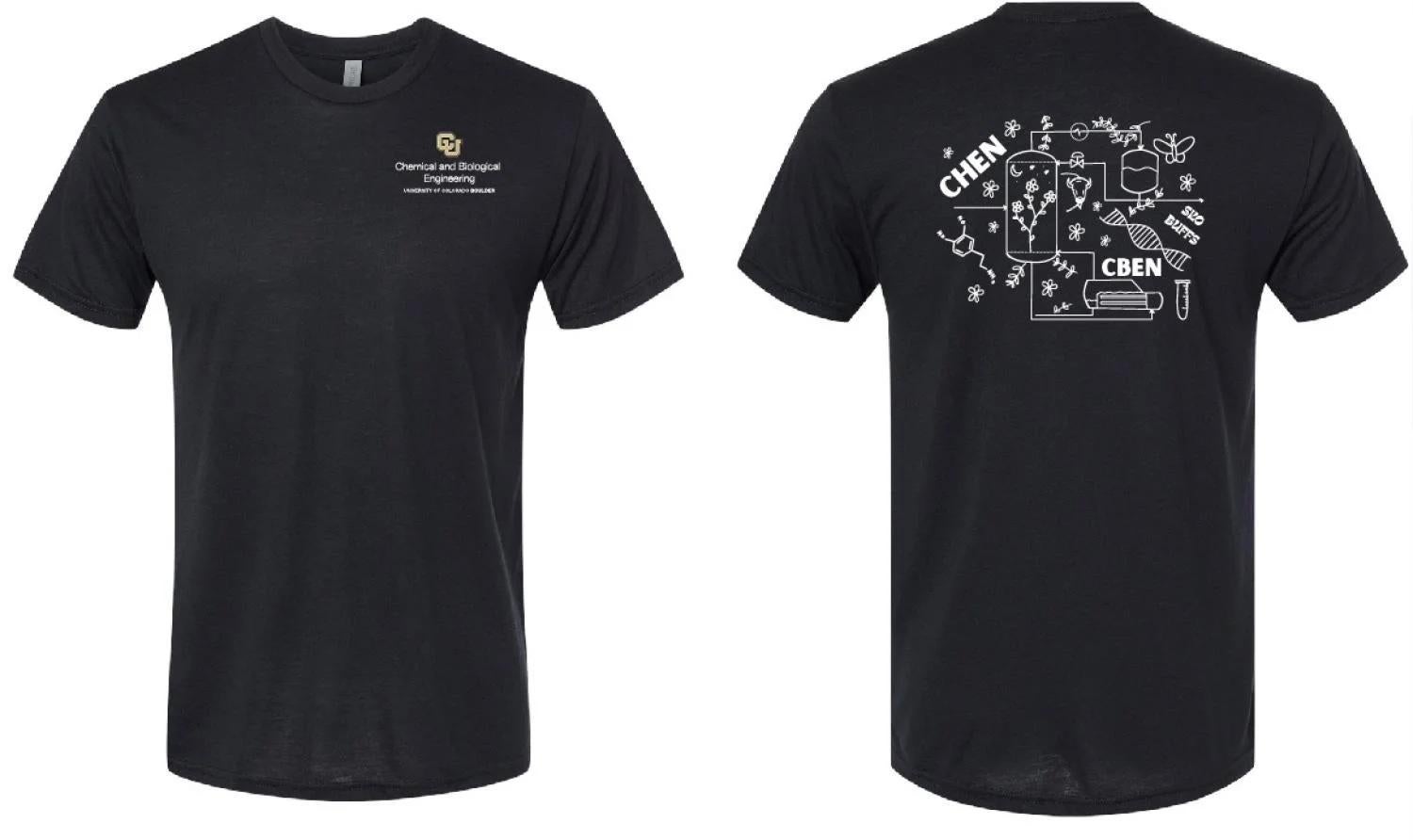 Front of T-shirt with ChBE logo. Back is a student design submission.