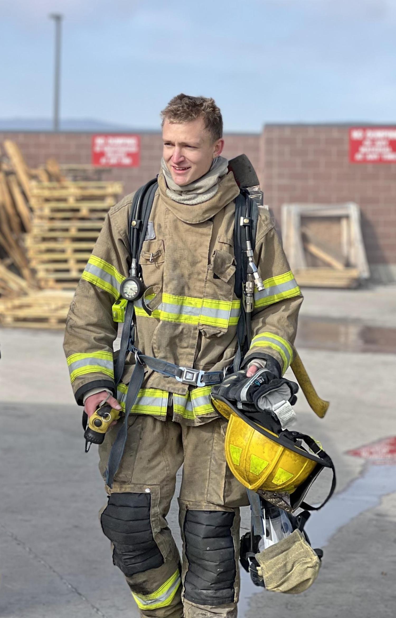 Benjamin Chilton dress in his firefighter clothing
