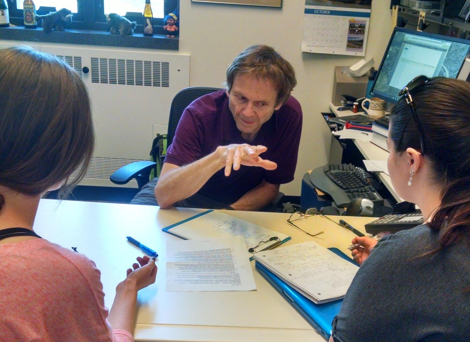 John Falconer interacting with students