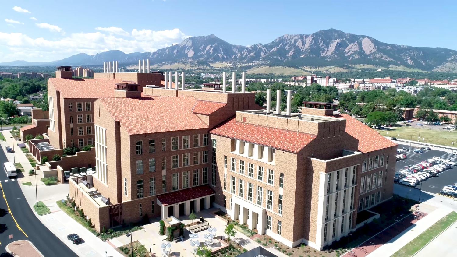 JSCBB exterior with Flatirons in background