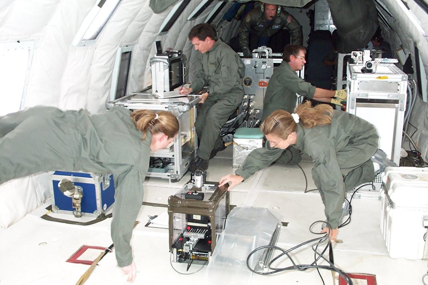 Instrument shop designs tested at zero gravity in a high altitude plane.