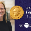 Kristi Anseth next to a graphic of the NAE 2025 Founders Award medal