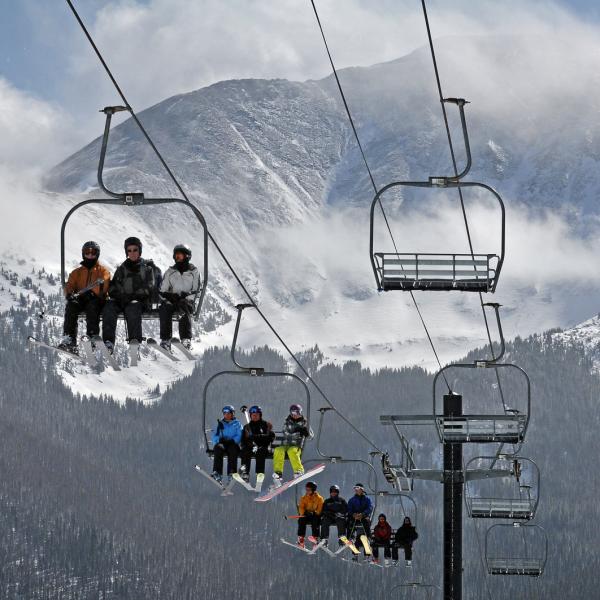 students on ski lift