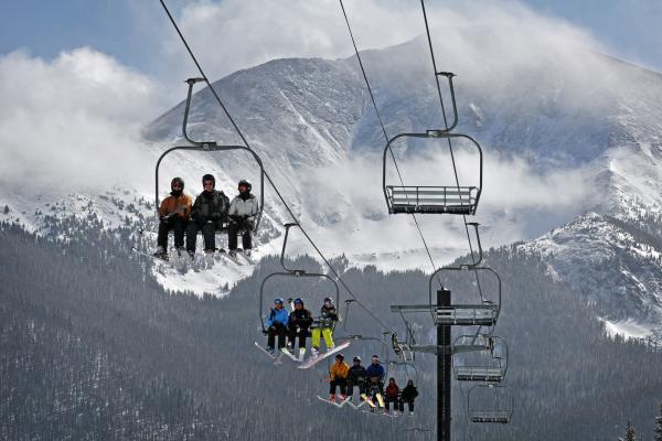 students on ski lift