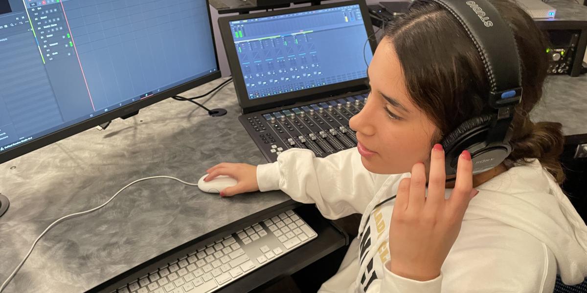 Student in audio lab