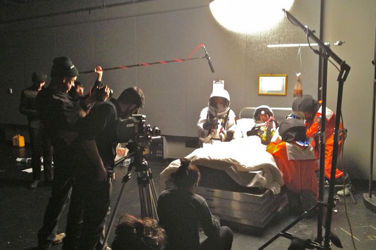 Students working on a film set