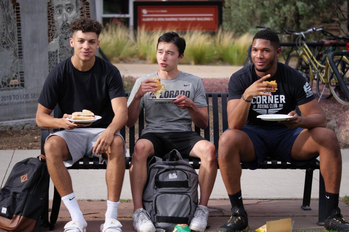 Students sitting on campus