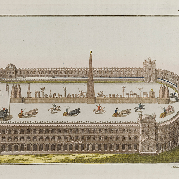 a roman circus with a chariot race, See page for author, CC BY 4.0 <https://creativecommons.org/licenses/by/4.0>, via Wikimedia Commons