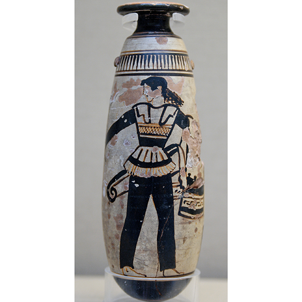 ancient greek vase with depiction of amazon wearing trousers, British Museum, CC BY 2.5 <https://creativecommons.org/licenses/by/2.5>, via Wikimedia Commons