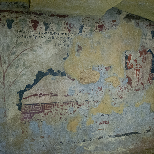 ancient etruscan tomb painting, Robin Iversen Rönnlund, CC BY-SA 3.0 <https://creativecommons.org/licenses/by-sa/3.0>, via Wikimedia Commons