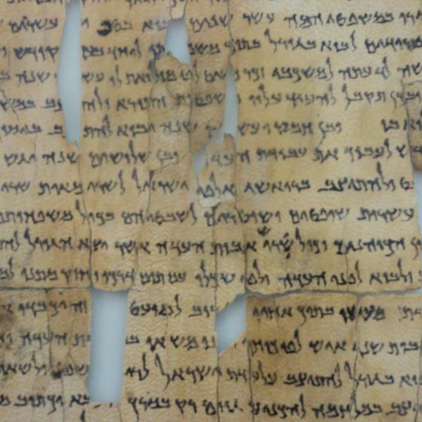 detail of dead sea scroll fragments, Ken and Nyetta, CC BY 2.0 <https://creativecommons.org/licenses/by/2.0>, via Wikimedia Commons
