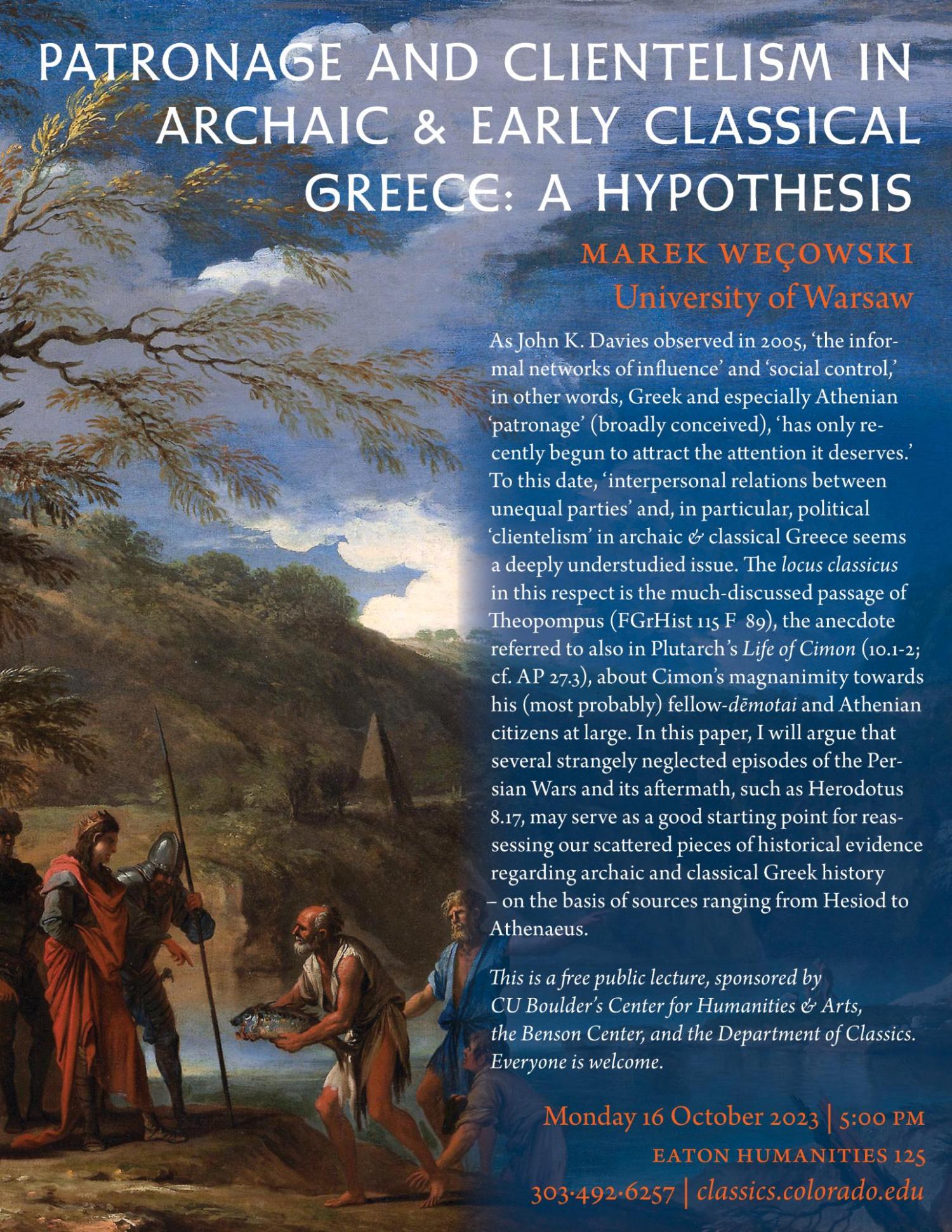 Event poster featuring imagery from Ancient Greece