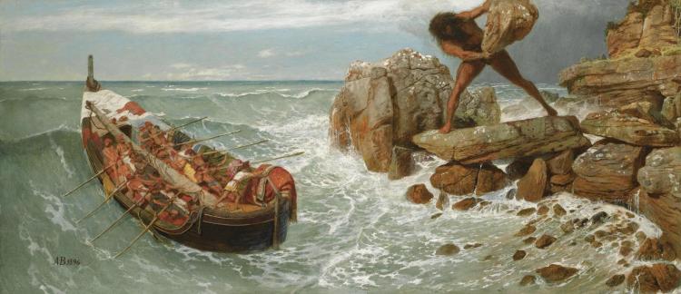 Bocklin's painting of the cyclops, polyphemus battling Odysseus
