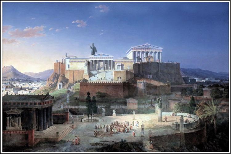 Painting of the Reconstruction Of The Acropolis AndAreopagus In Athens by Leo Von Klenze