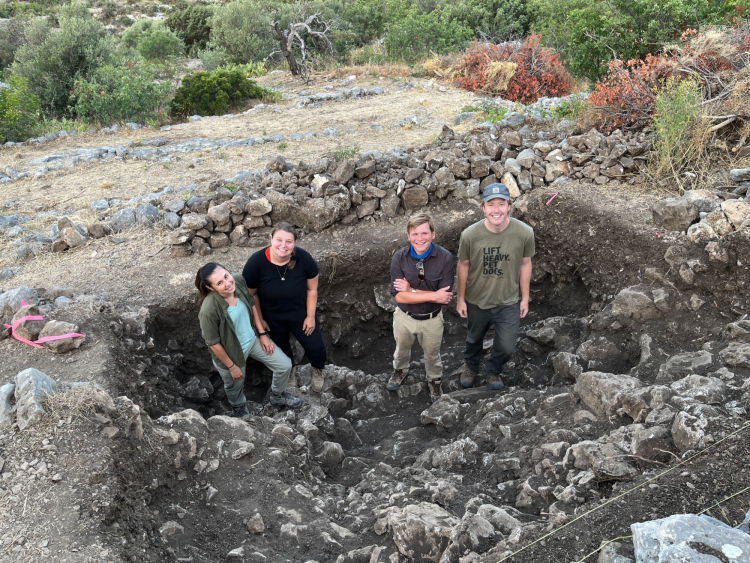 The bottom of the 2022 terrace trench with the excavation team