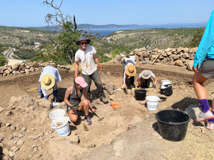 Excavations on the plateau in June 2022 revealing a series of walls