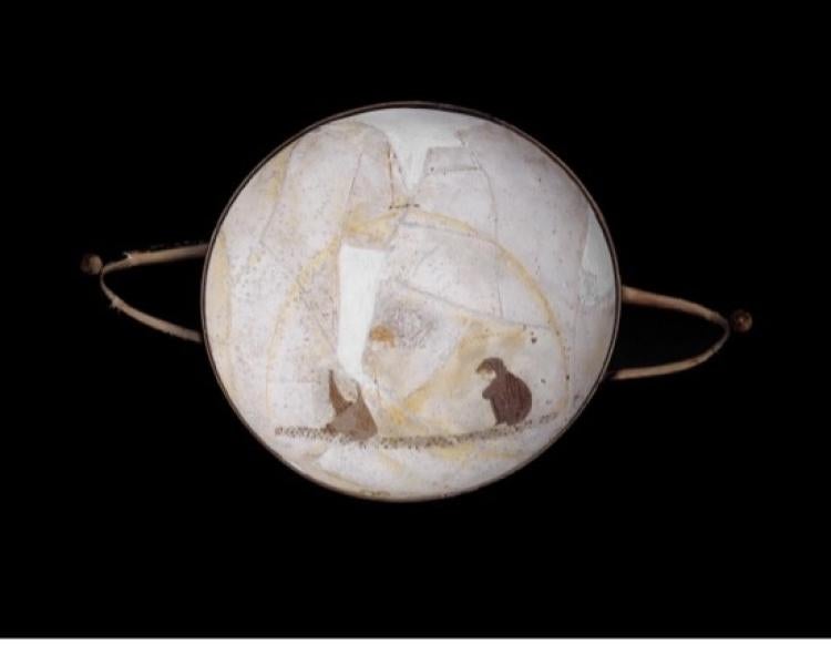 Polyidus and Glaucus in the tomb, white-ground kylix by Sotades, c. 460-450 BCE.