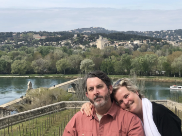 Matthew and Yvonne Dwyer, in front of the famous bridge at Avignon