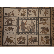 mosaic with different panels depicting hercules achievements, Carole Raddato from FRANKFURT, Germany, CC BY-SA 2.0 <https://creativecommons.org/licenses/by-sa/2.0>, via Wikimedia Commons