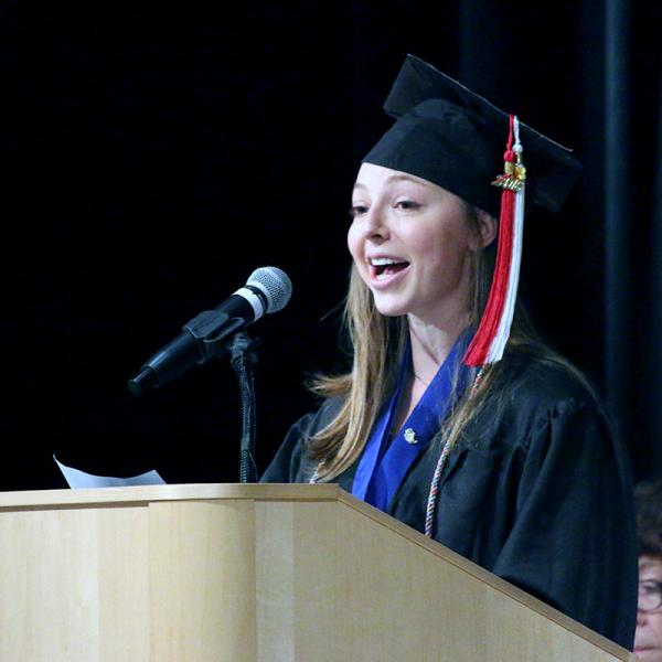 Outstanding graduate, Leala King, delivers her address.