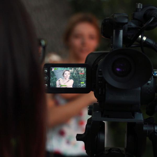 Aabriti Shrestha interviews senior Christy Lambert during the broadcast training portion of the intensive.