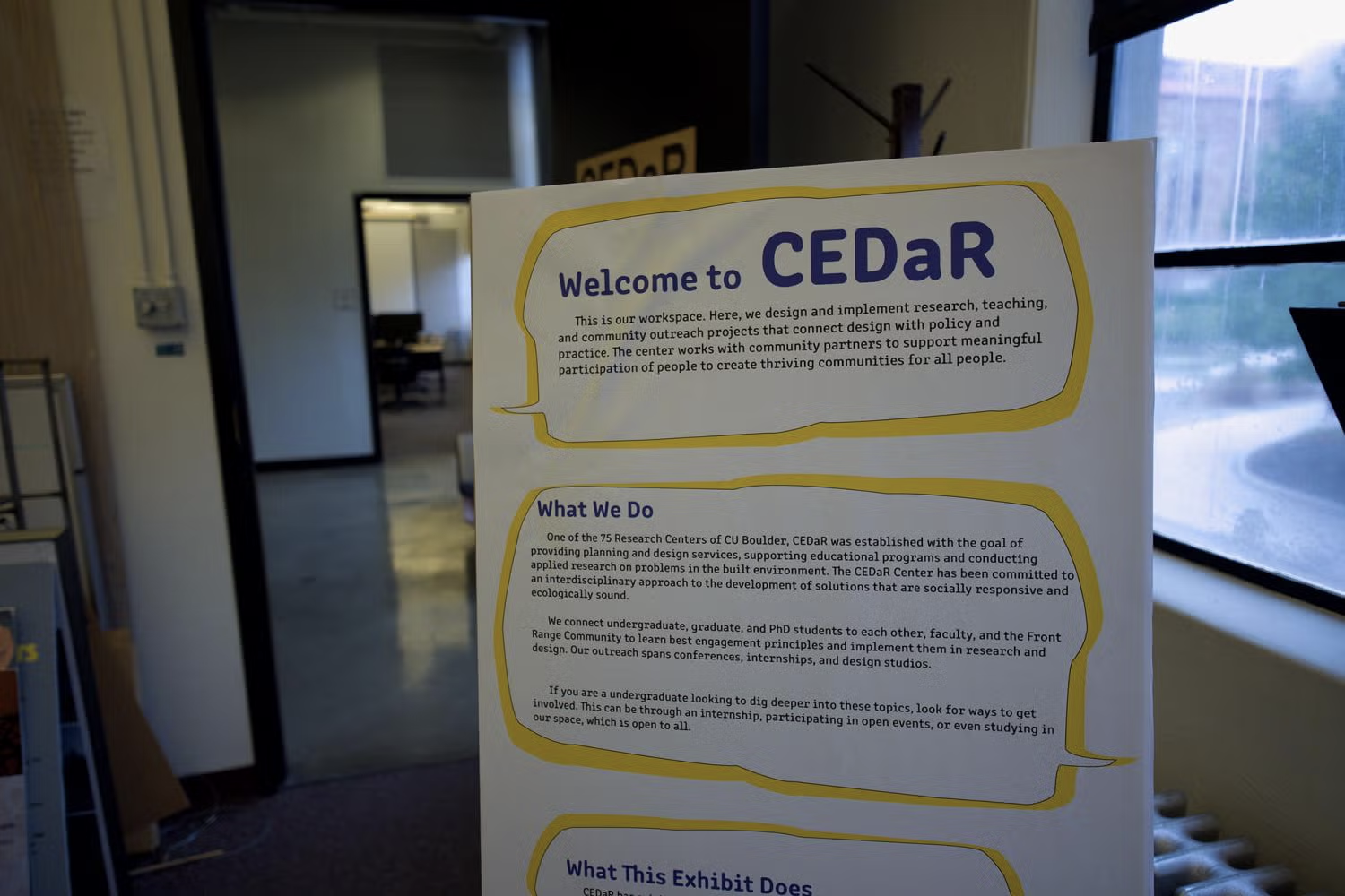 Poster with "welcome to CEDaR" info