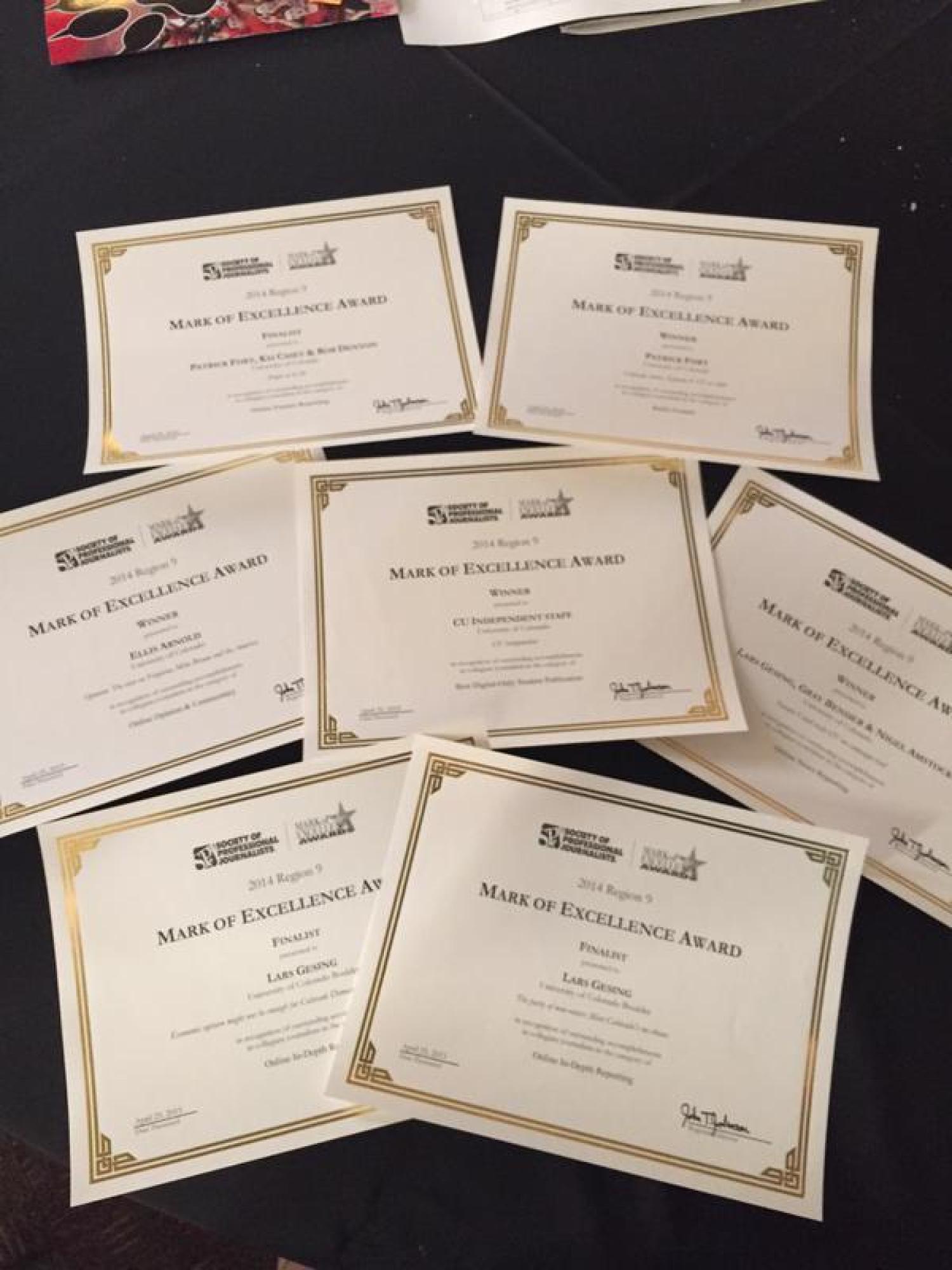 Photo of award certificates