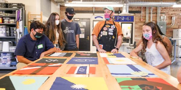 Students creating flags