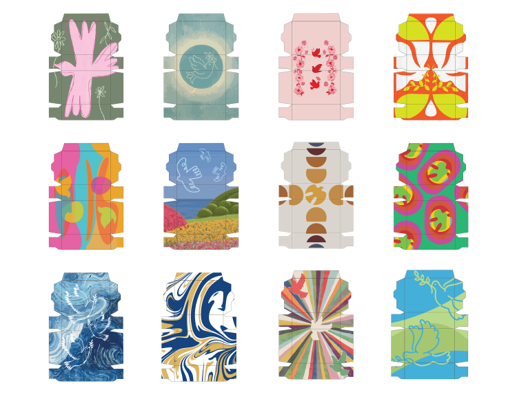 Student advertisement featuring a variety of Dove soap boxes with interior artwork